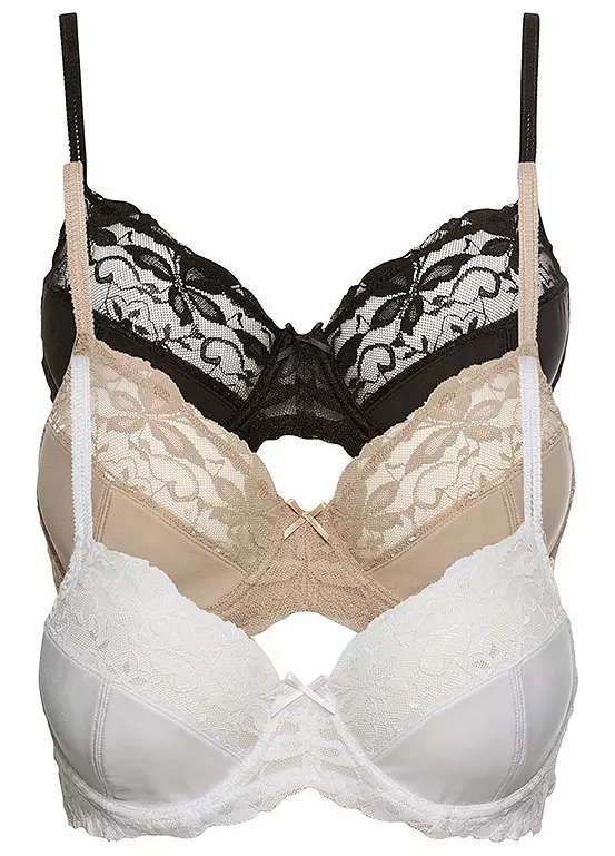 Bonprix Pack Of 3 Underwired Lace Bras