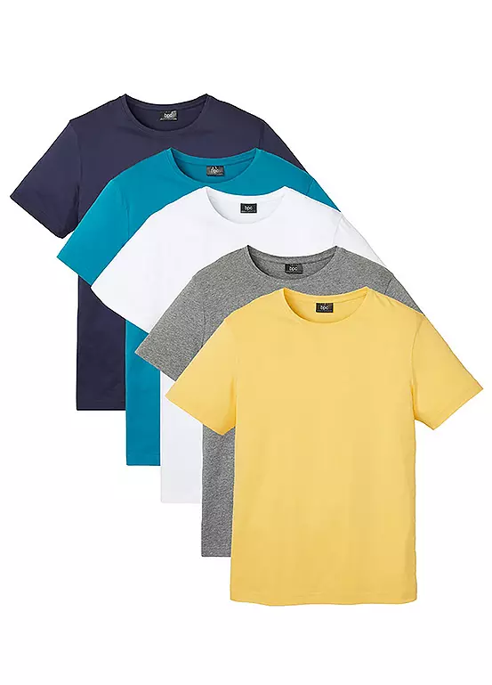 bonprix Pack of 5 Crew Neck T-Shirts