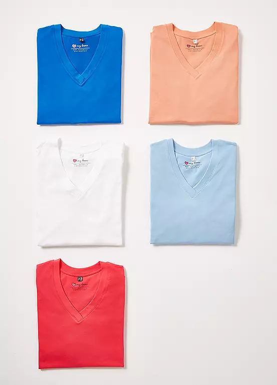 Bonprix Pack Of 5 Essential V-Neck T-Shirts