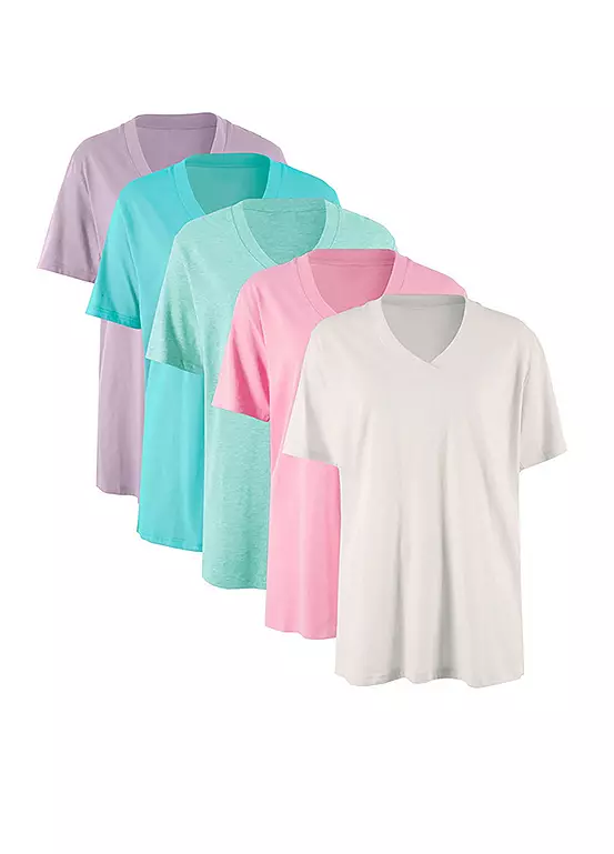 bonprix Pack of 5 Essential V-Neck T-Shirts