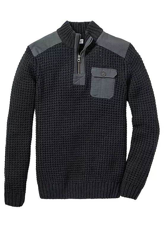 Bonprix Quarter Zip Waffle Knit Jumper