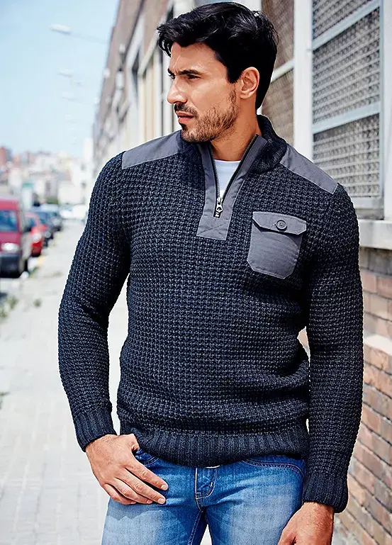 Bonprix Quarter Zip Waffle Knit Jumper