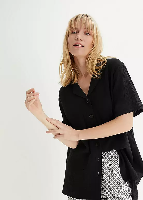 bonprix Short Sleeve Cotton Muslin Shirt