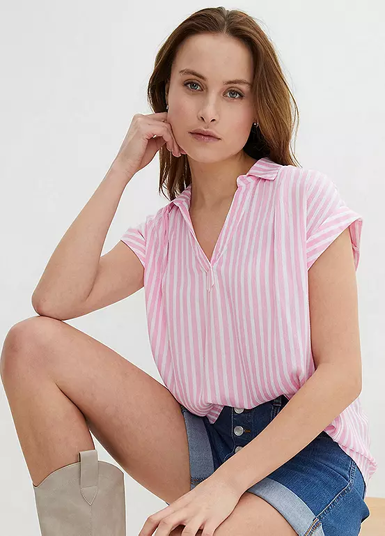 bonprix Stripe Short Sleeve Blouse