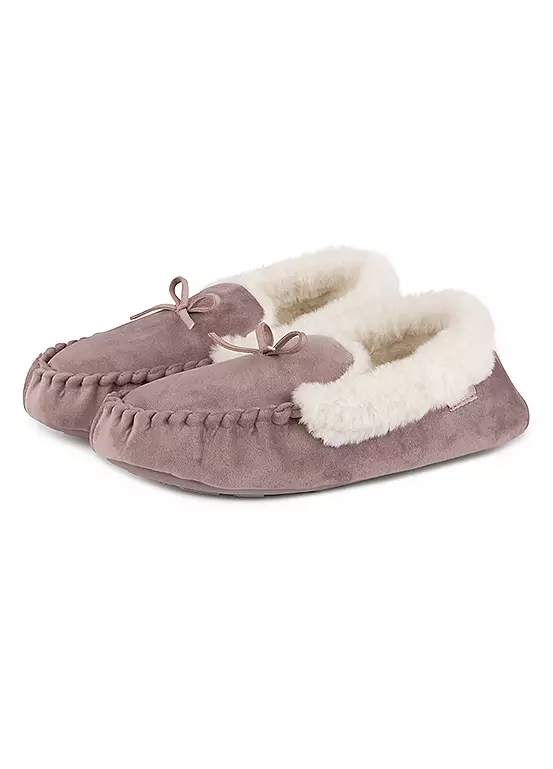 Bonprix Totes Ladies Velour Moccasin Mink Slippers