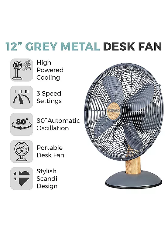 Bonprix Tower Scandi 12 Inch Metal Desk Fan