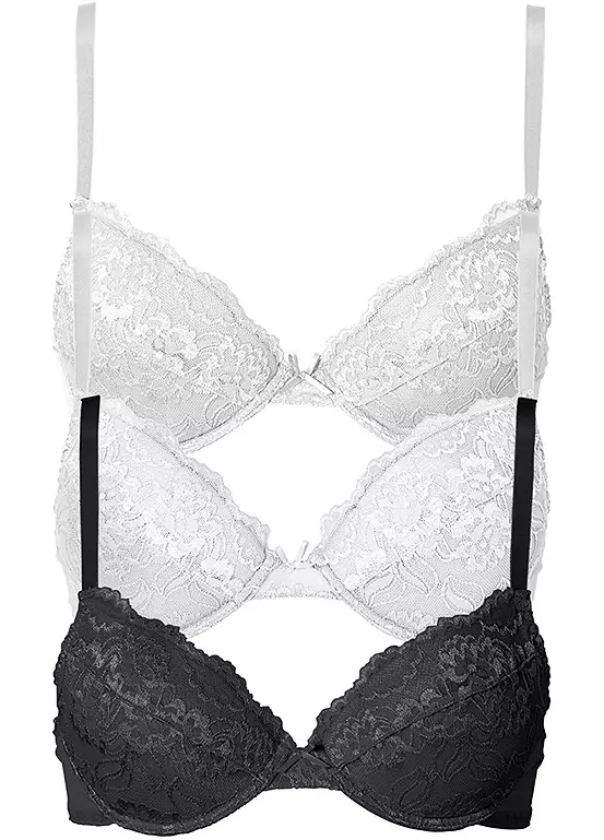 Bonprix Underwired Pack Of 3 Push Up Bras