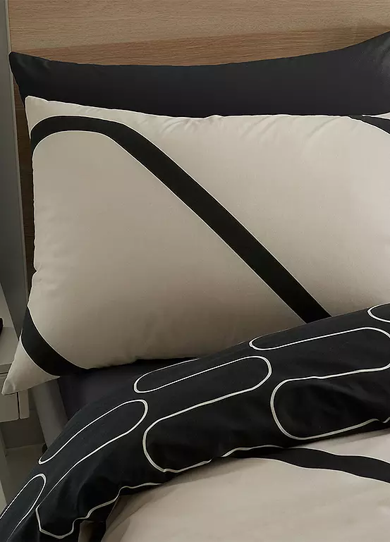 Bonprix Catherine Lansfield Linear Curve Geometric Black Duvet Cover & Pillowcase Set