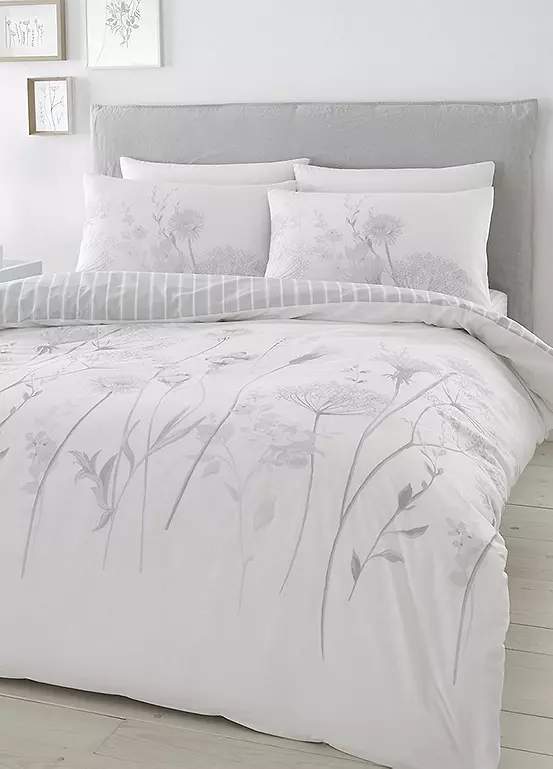 bonprix Catherine Lansfield Meadowsweet Floral White & Grey Duvet Set