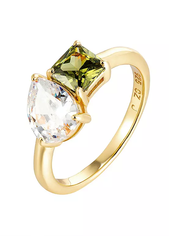 bonprix For You Collection 18Ct Gold Plated White And Peridot Toi Et Moi Cubic Zirconia Ring