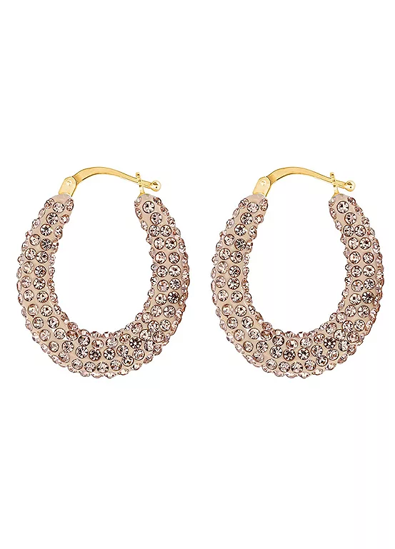 bonprix For You Collection 9ct Solid Gold Medium Champagne Crystal Creole Hoop Earrings