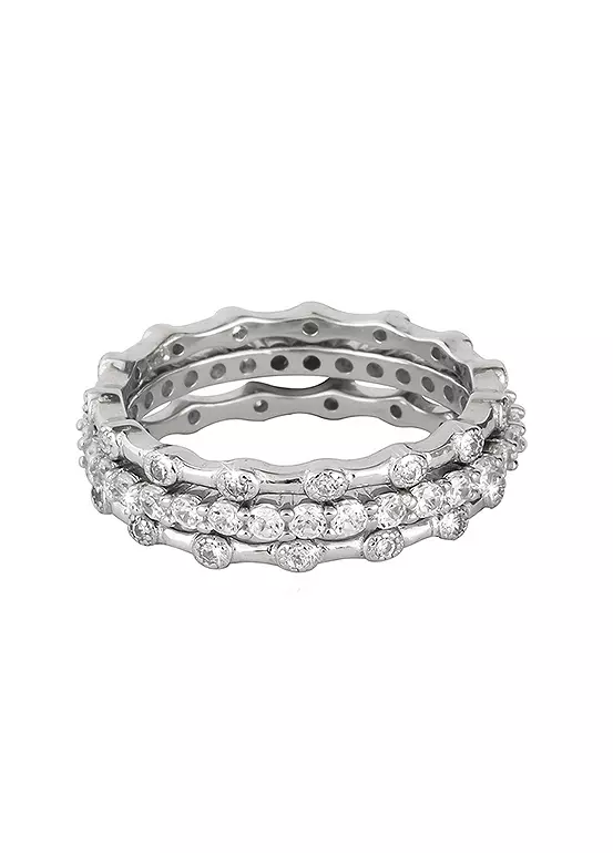 bonprix For You Collection Set of 3 Sterling Silver Cubic Zirconia Stacking Rings