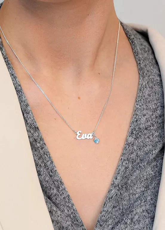 Bonprix For You Collection Sterling Silver Adjustable Name Necklace With Birthstone Charm