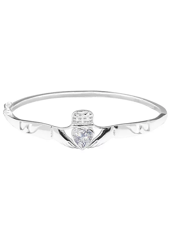 bonprix For You Collection Sterling Silver Claddagh Cubic Zirconia Hinged Bangle