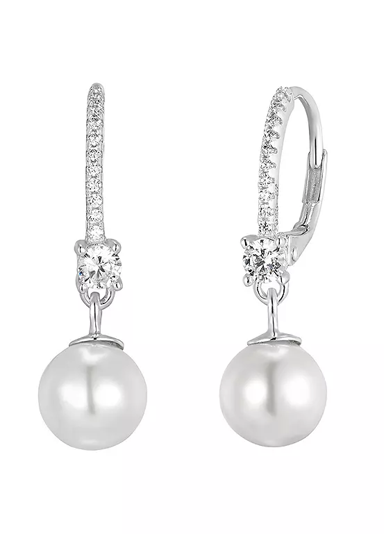 bonprix For You Collection Sterling Silver Leverback Pearl & Cubic Zirconia Drop Earrings