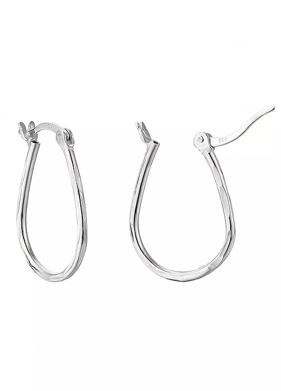 bonprix For You Collection Sterling Silver Oval Twisted Creole Drop Hoop Earrings