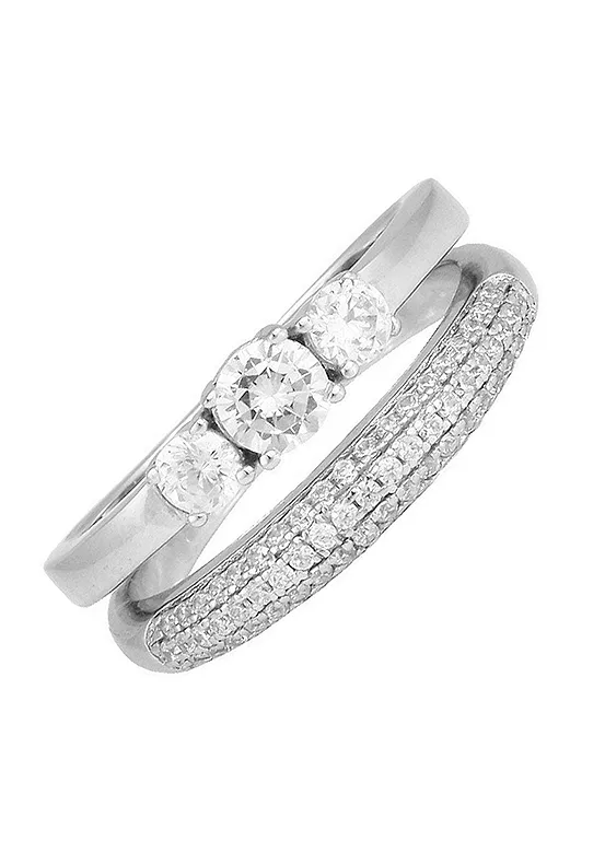 bonprix For You Collection Sterling Silver Split Band Pave Cubic Zirconia & Trilogy Cubic Zirconia Ring