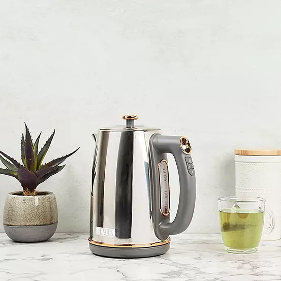 Bonprix Haden Dorchester Chrome & Rose Gold Accent Twin Pack -1.7L Kettle & 4 Slice Toaster