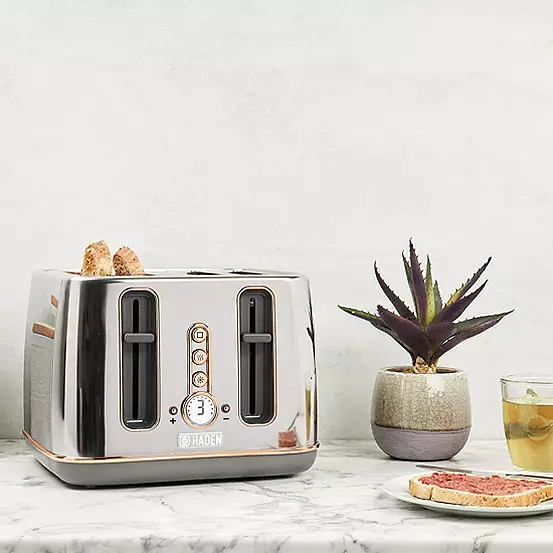 Bonprix Haden Dorchester Chrome & Rose Gold Accent Twin Pack -1.7L Kettle & 4 Slice Toaster