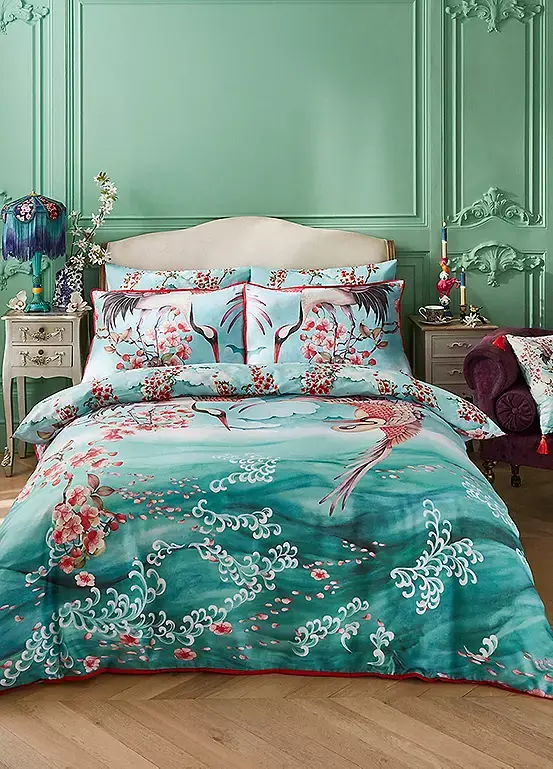 bonprix Joe Browns Sakura Herons Oceanic 100% Cotton Sateen 200 Thread Count Reversible Duvet Set