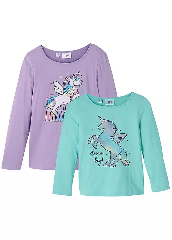 bonprix Kids Pack of 2 Long Sleeve Unicorn T-Shirts