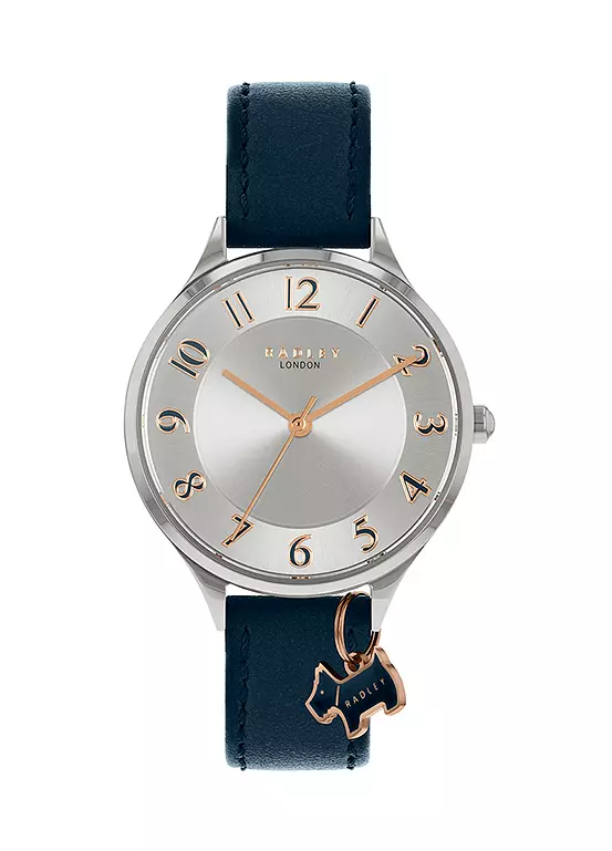 bonprix Ladies Saxon Road Watch with Navy Leather Strap and Charm by Radley London
