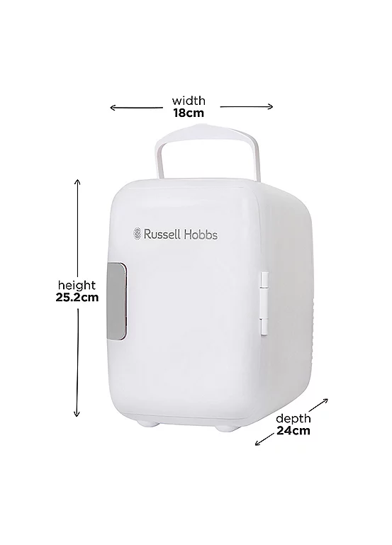 Bonprix Russell Hobbs RH4CLR1001 White & Chrome 4L Mini Compact Cooler For Drinks & Cosmetics - Retro Style