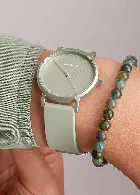 Bonprix Sekonda Ladies Green Palette 2 Piece Gift Set With Light Green Dial Watch & Moss Agate Beaded Bracelet