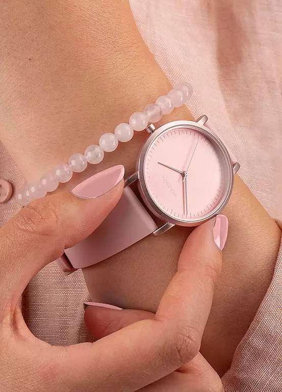 Bonprix Sekonda Ladies Pink Palette 2 Piece Gift Set With Light Pink Dial Watch & Rose Quartz Beaded Bracelet