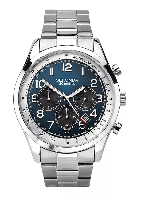 bonprix Sekonda Men’s Navigator Silver Stainless Steel Bracelet Analogue 44mm Watch