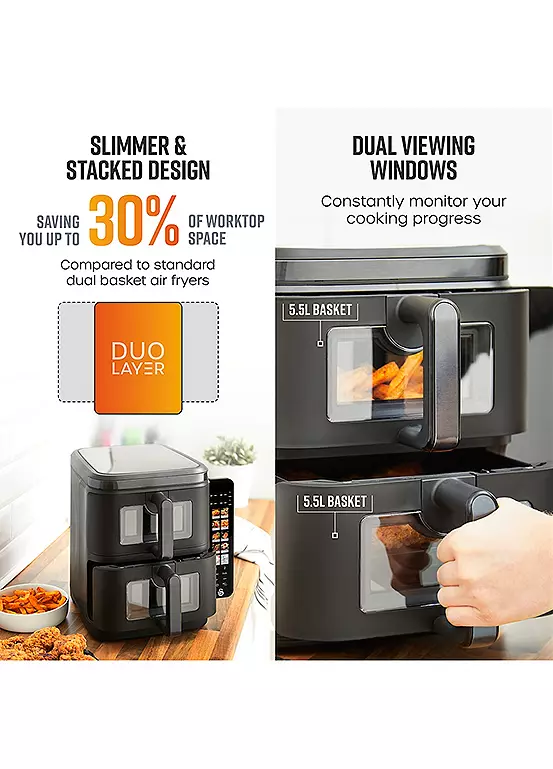 Bonprix Swan SD10522BLK 11L Twin Stack Air Fryer With Swan Cyclone Technology - Black