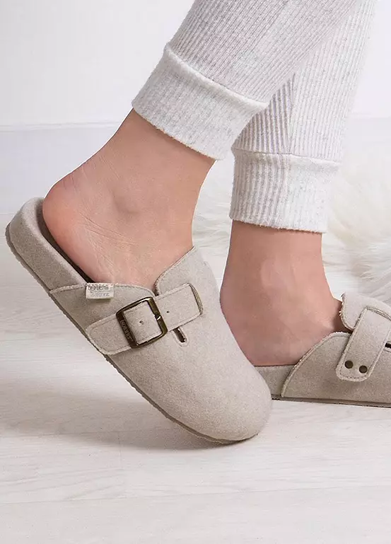 bonprix Totes Isotoner Ladies Felt Clog Slippers - Oatmeal