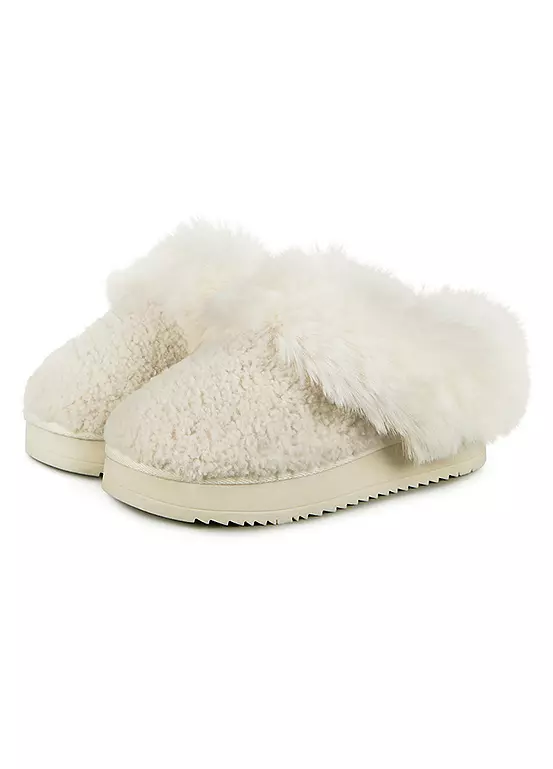 Bonprix Totes Ladies Cream Textured Mule On Chunky Sole (Icon) Slippers