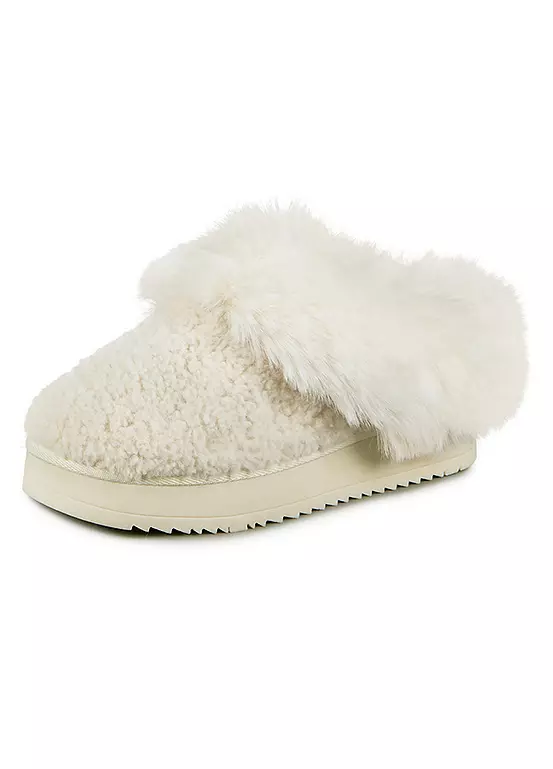 Bonprix Totes Ladies Cream Textured Mule On Chunky Sole (Icon) Slippers