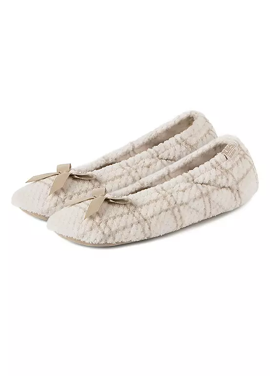 Bonprix Totes Ladies Isotoner Popcorn Terry Ballet Natural Check Slippers