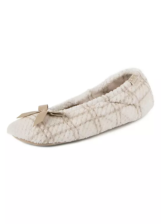 Bonprix Totes Ladies Isotoner Popcorn Terry Ballet Natural Check Slippers