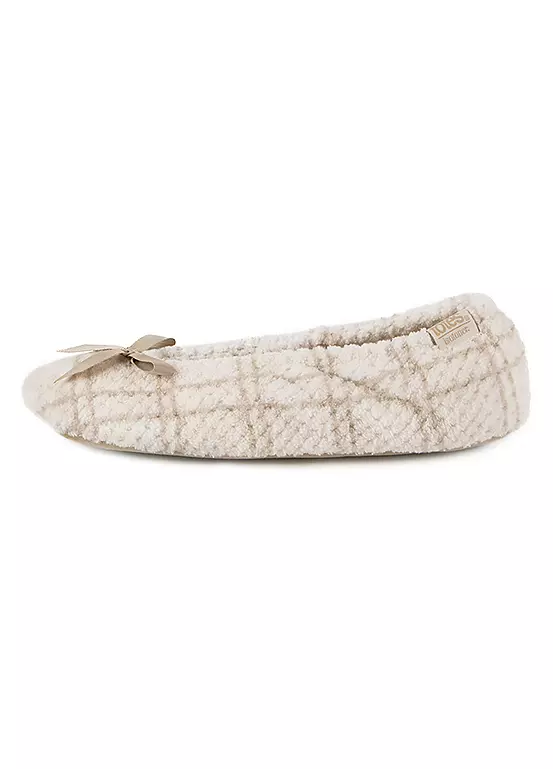 Bonprix Totes Ladies Isotoner Popcorn Terry Ballet Natural Check Slippers