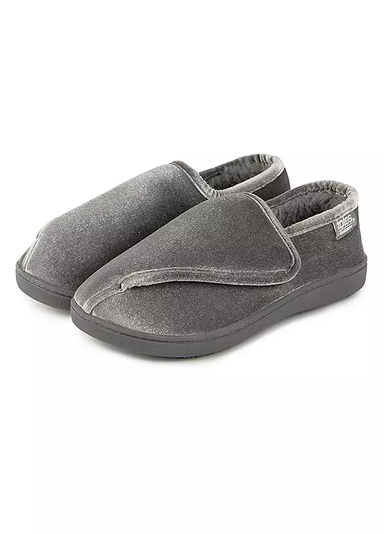 Bonprix Totes Ladies Isotoner Sparkle Grey Velour Closed Back With Velcro Tab Slippers