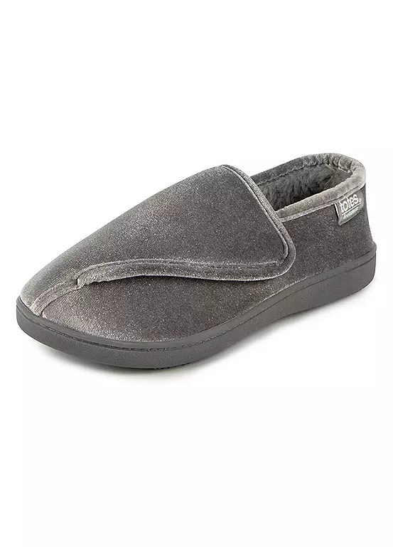 Bonprix Totes Ladies Isotoner Sparkle Grey Velour Closed Back With Velcro Tab Slippers