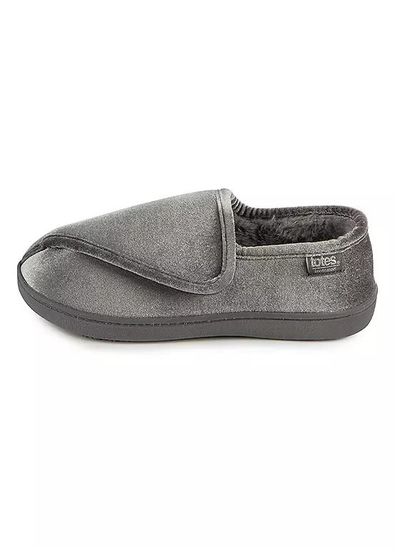 Bonprix Totes Ladies Isotoner Sparkle Grey Velour Closed Back With Velcro Tab Slippers