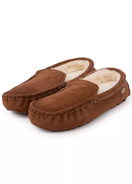 bonprix Totes Men’s Tan Real Suede Moccasin Slippers