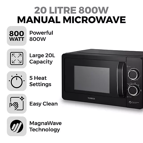 Bonprix Tower 800W 20L Manual Microwave T24042BLK - Black & Chrome