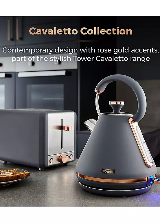 Bonprix Tower Cavaletto 1.7L Pyramid Kettle 3000W T10044RGG - Grey And Rose Gold