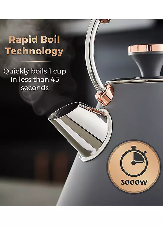 Bonprix Tower Cavaletto 1.7L Pyramid Kettle 3000W T10044RGG - Grey And Rose Gold