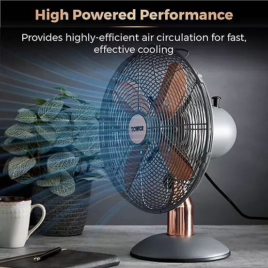 Bonprix Tower Cavaletto 12inch Metal Desk Fan With 3 Speed Settings T611000G - Grey And Rose Gold