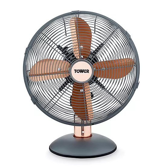 bonprix Tower Cavaletto 12inch Metal Desk Fan with 3 Speed Settings T611000G - Grey and Rose Gold