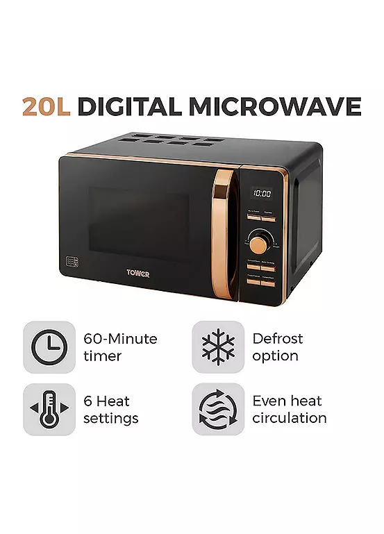 Bonprix Tower Digital 20L Microwave With 8 Autocook Settings T24021 - Black And Rose Gold