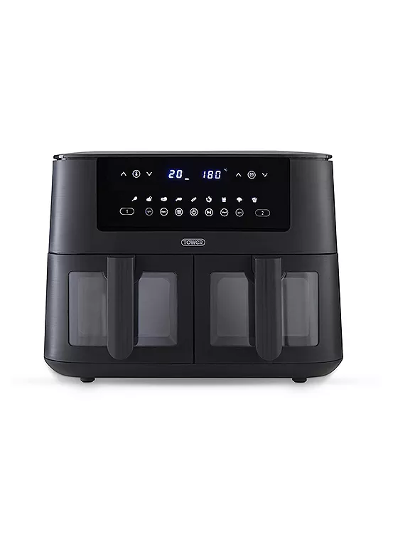 bonprix Tower T17151 Vortx Dual Basket Air Fryer with Vizion Viewing Windows 9 Preset Functions 8L 3040W Black