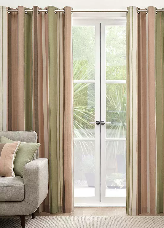 Bonprix Whitworth Stripe Pair Of Lined Eyelet Curtains