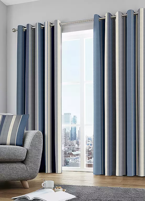 bonprix Whitworth Stripe Pair of Lined Eyelet Curtains